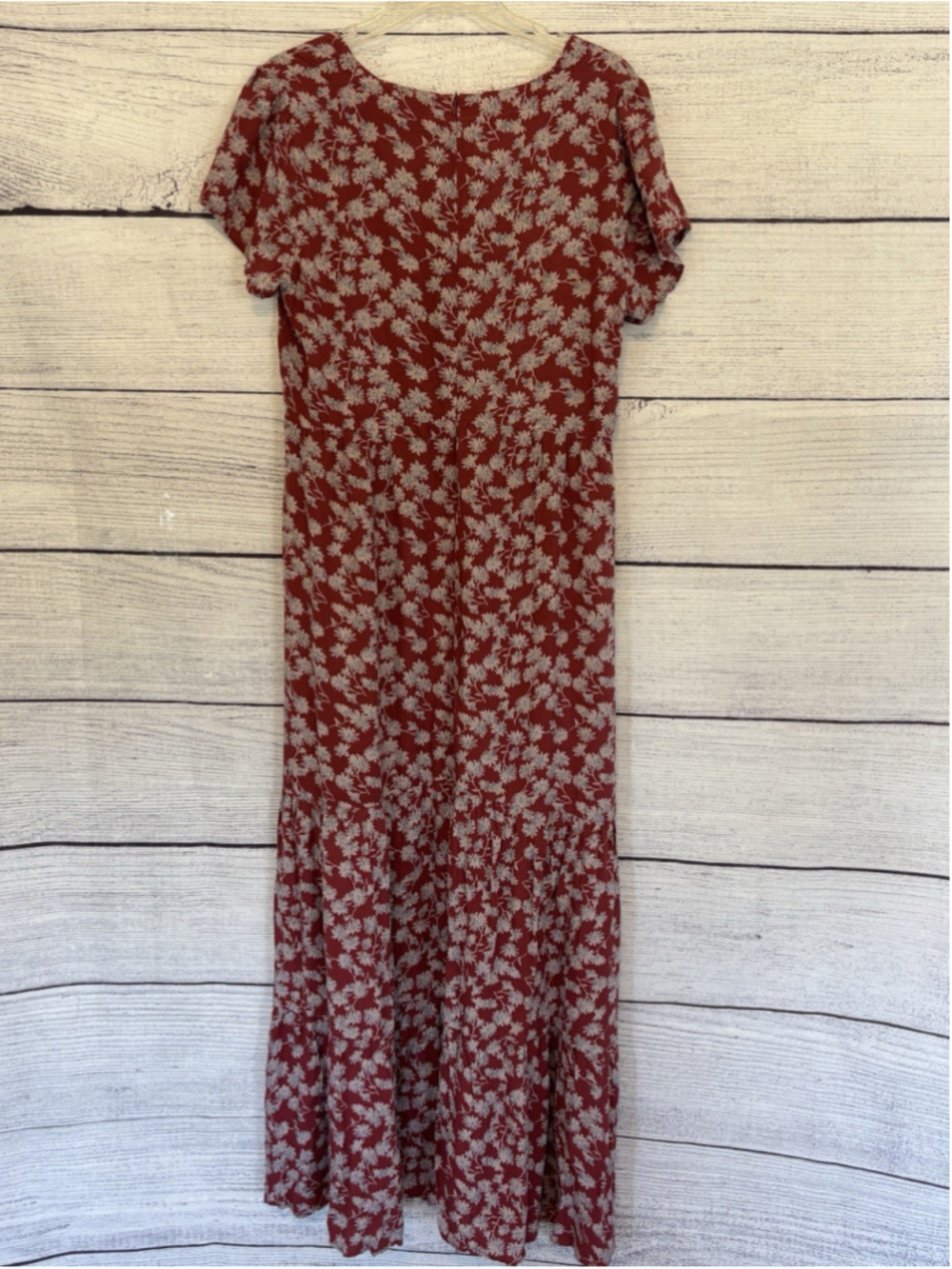 Natural Life Maxi Dress Sz Lg Red Floral Boho Cottagecore Festival Short Sleeve - Picture 4 of 8